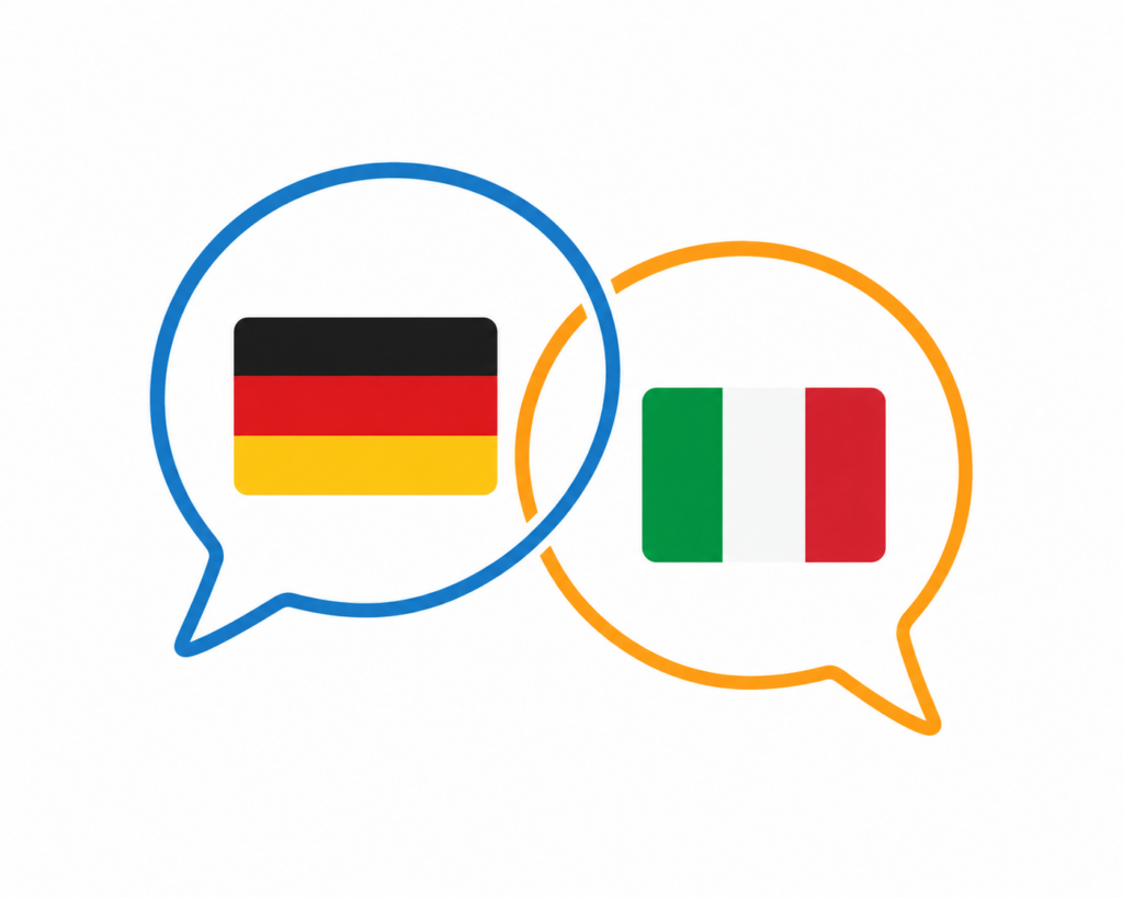 Zwei Sprechblasen greifen ineinander - deutsch und italienisch